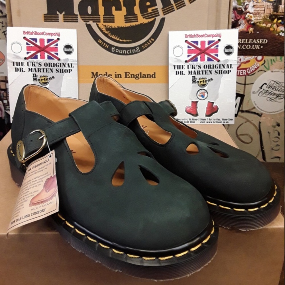 Dr Martens England Vintage Black Nubuck Tear Drop Mary Janes Made in England
